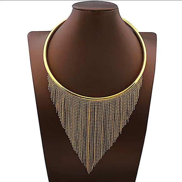 Gold Fringe Tassel Necklace Bracelet Earrings Matching Boho Set - Picture 3 of 13